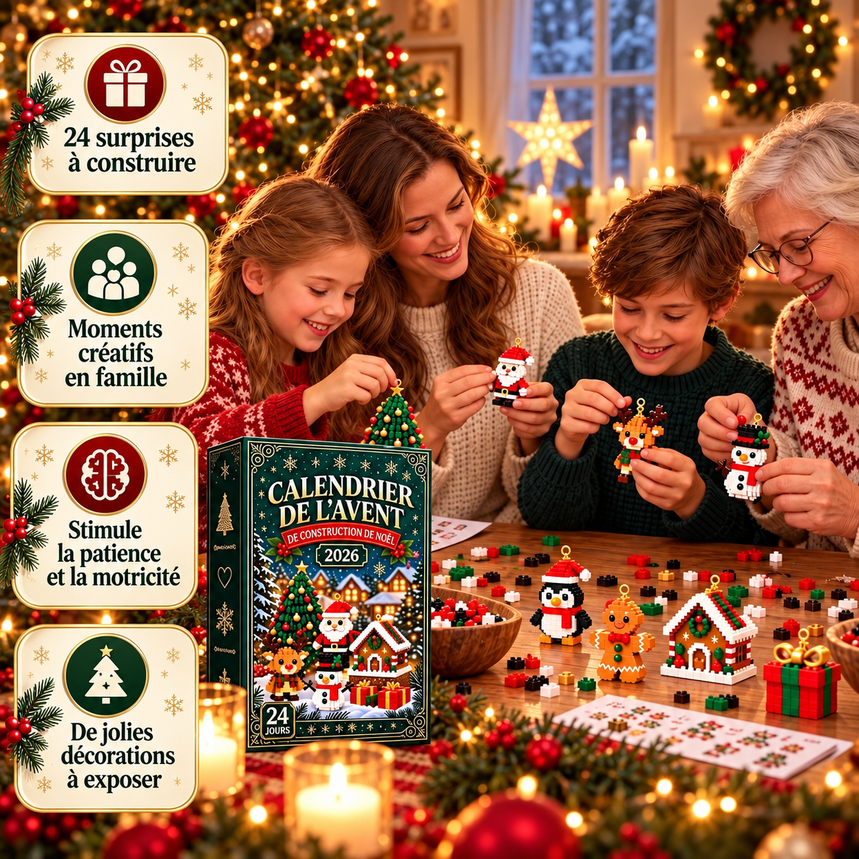 NOËLIX™ – Calendrier de l’Avent 24 Figurines de Noël à Construire