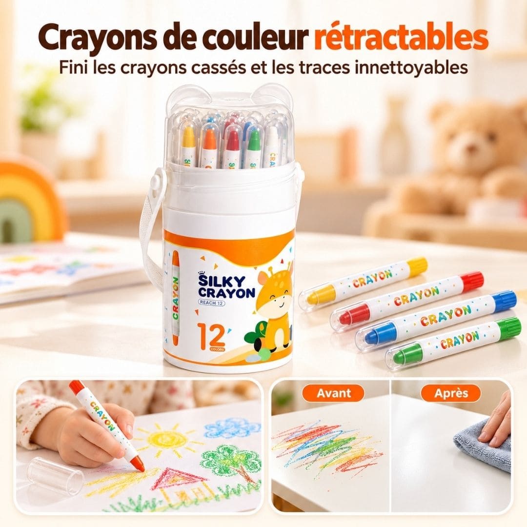 Crayons de couleur rétractables x12 – Fini les traces et les crayons cassés