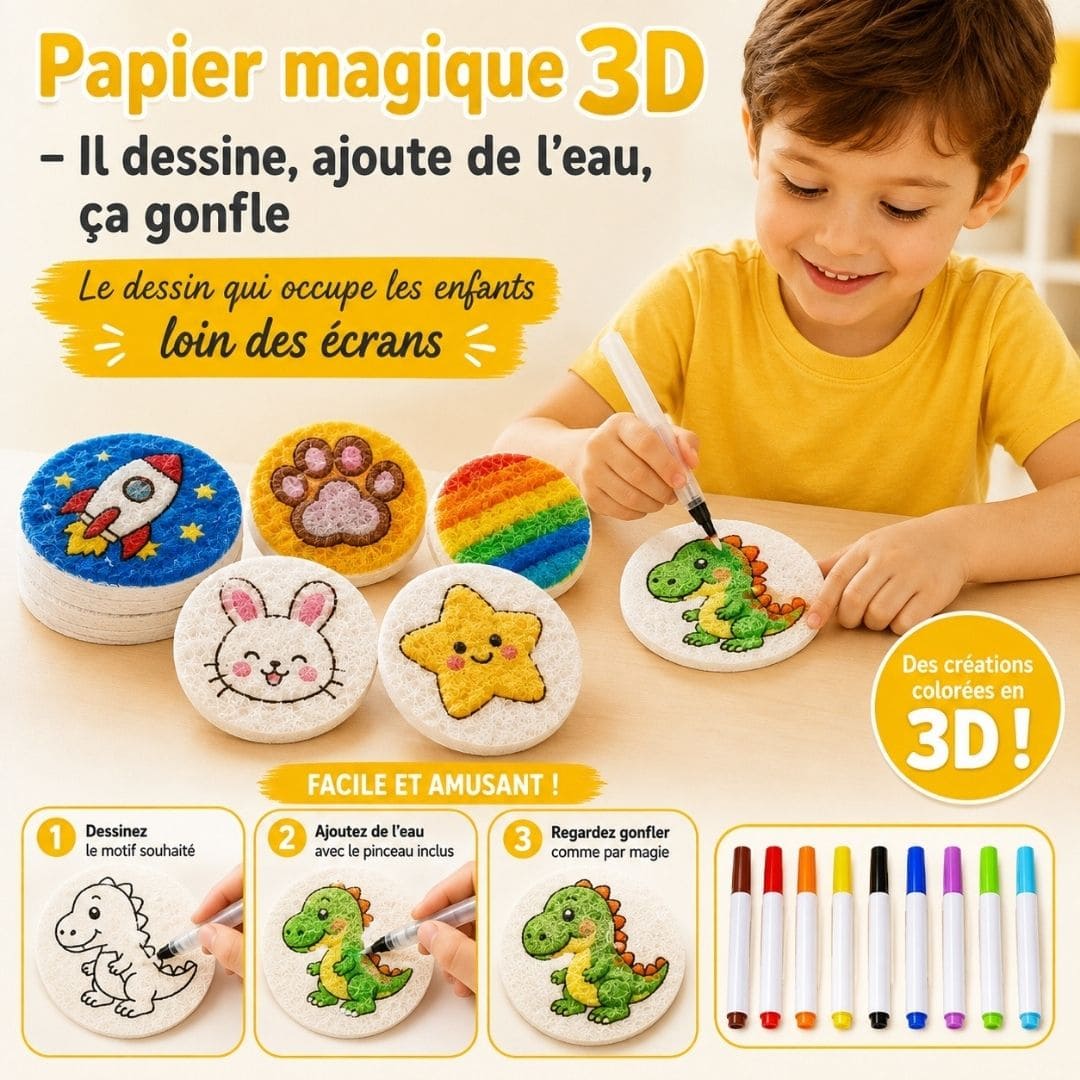 Papier magique 3D – Il dessine, ajoute de l'eau, ça gonfle