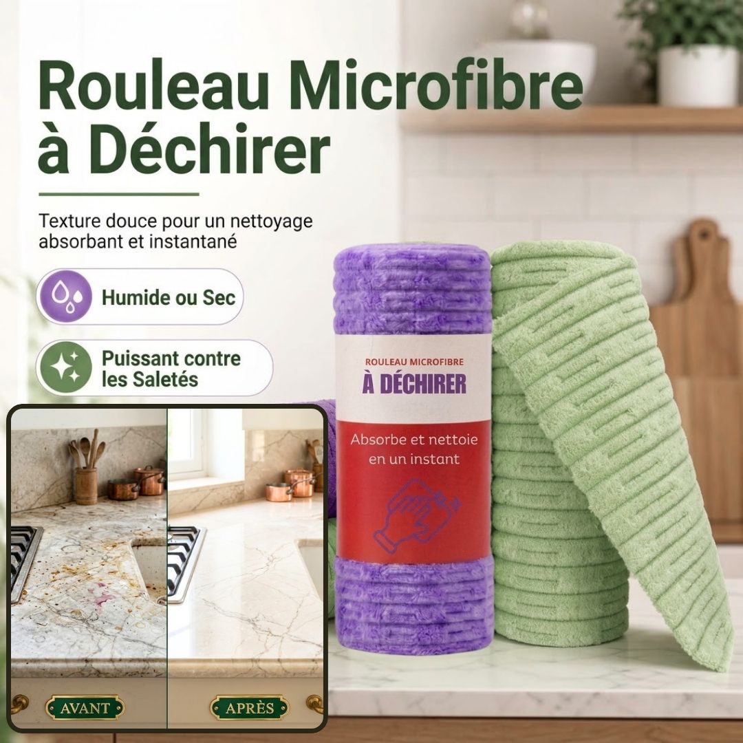 Rouleau microfibre à déchirer – Absorbe et nettoie en un instant
