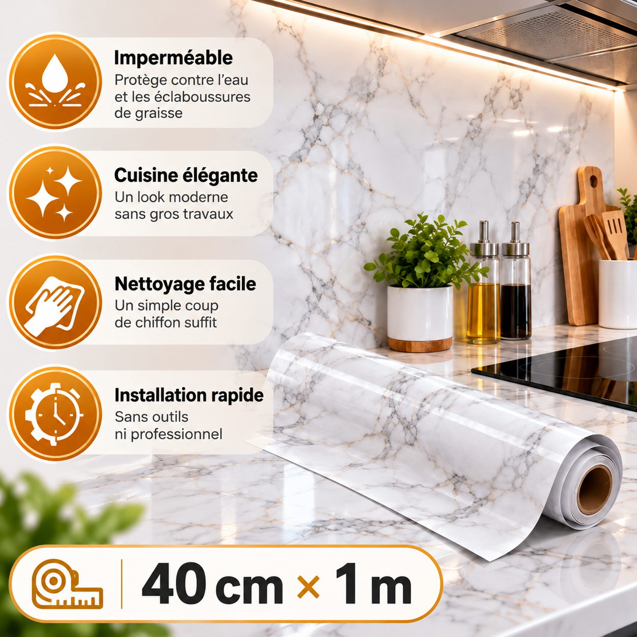 KITCHENA™ - Film Adhésif Imperméable pour Cuisine