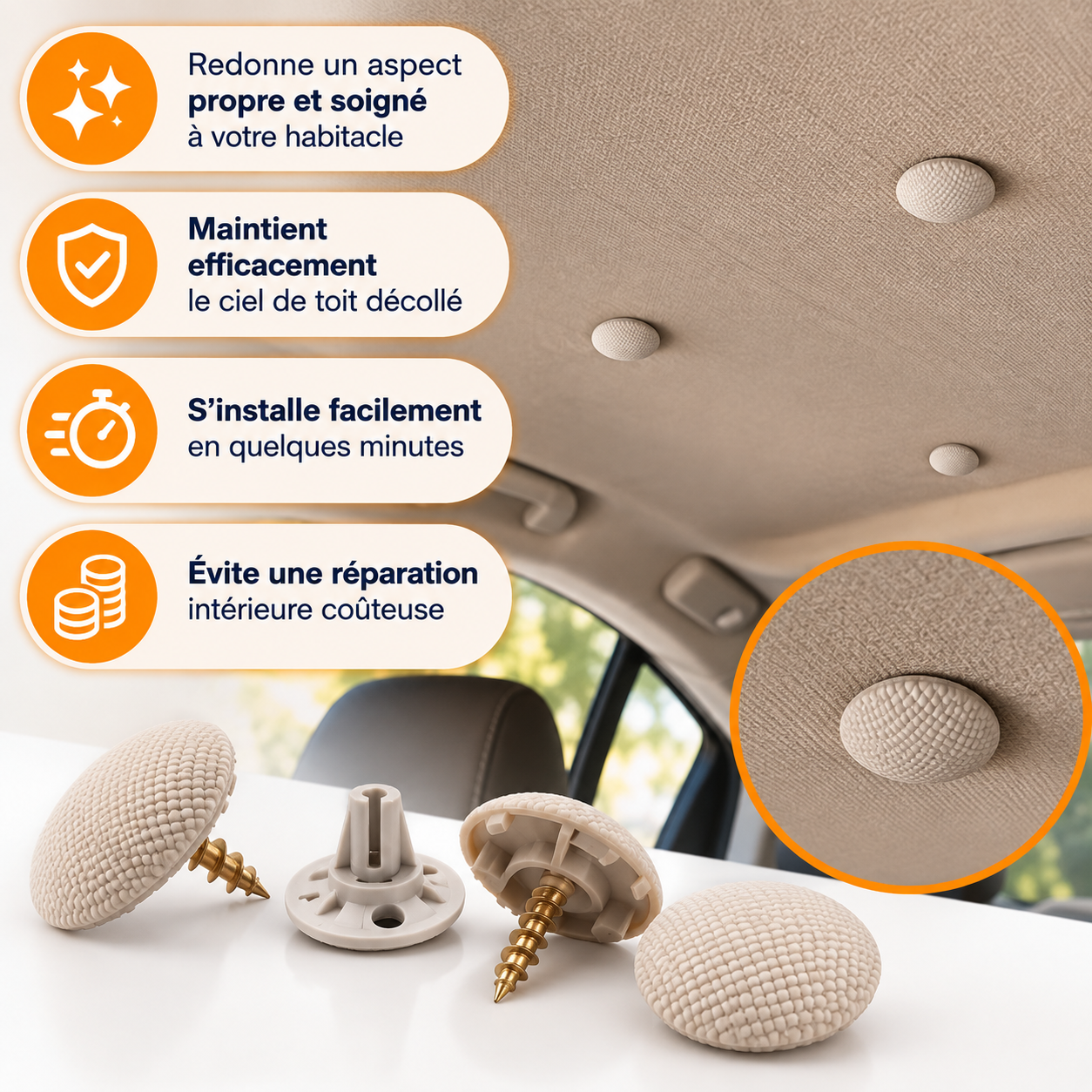 NUVORA™ - Rivets de Fixation pour Toit Intérieure de Voiture