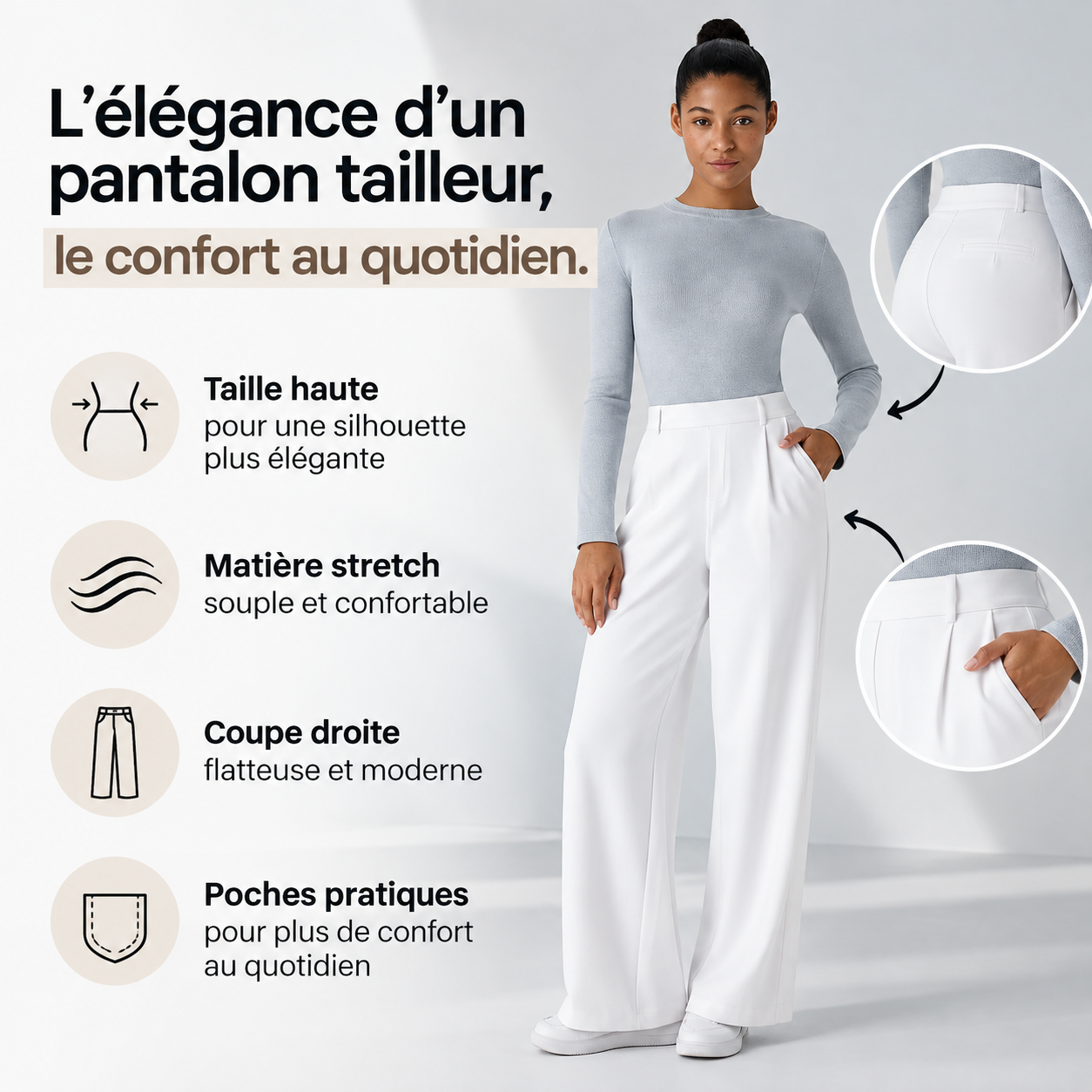 DAYSTRETCH™ – Pantalon Tailleur Taille Haute & Stretch