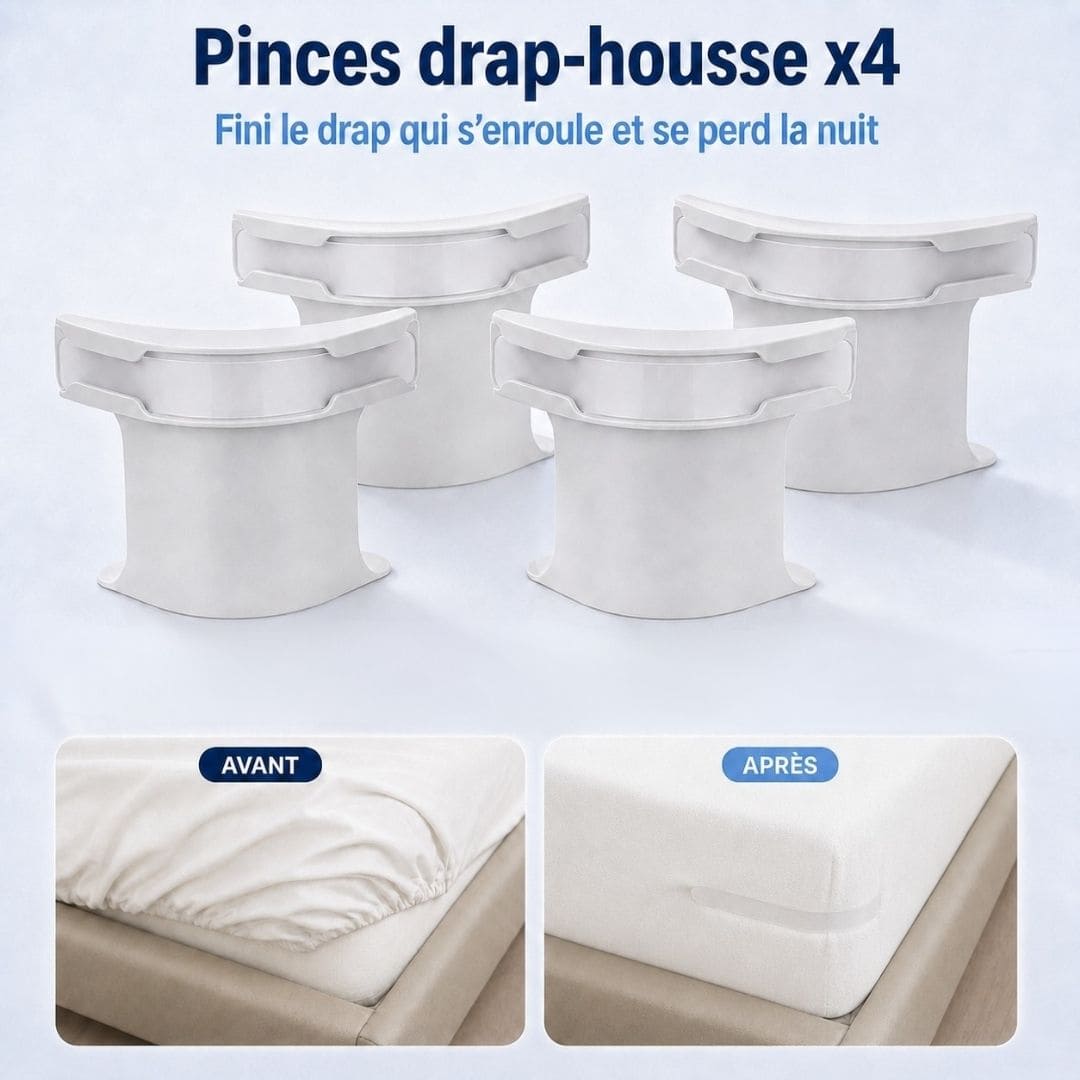 Pinces drap-housse x4 – Fini le drap qui s'enroule et se perd la nuit