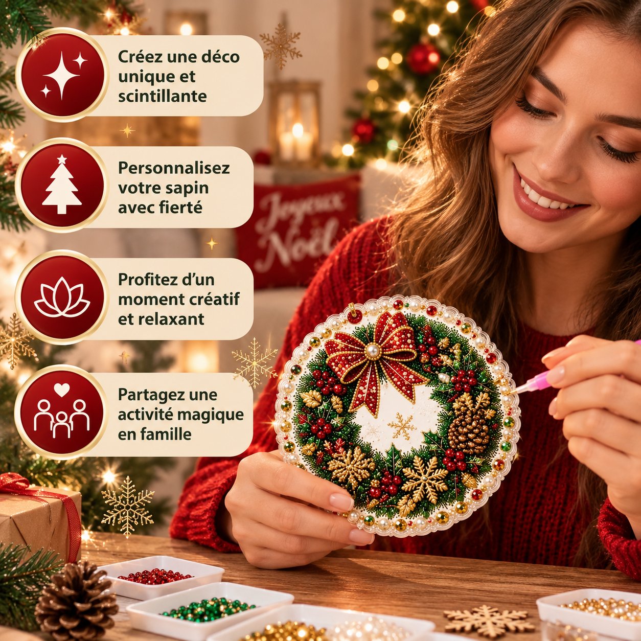 Noëlia™ – Ornements Diamant DIY pour Sapin (6 Pièces)